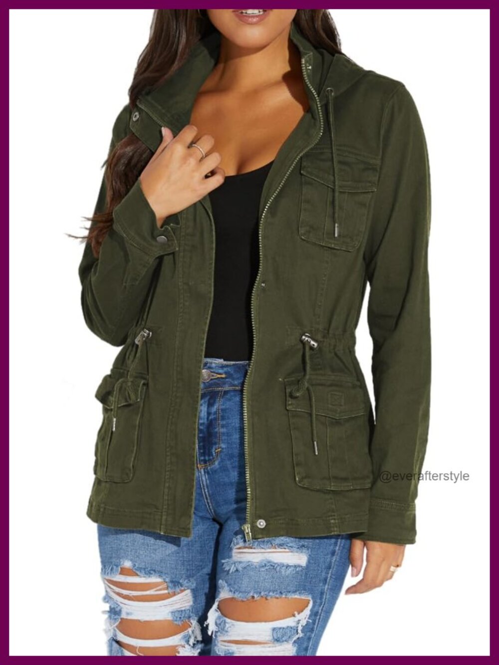Women's Camouflage Zip Up Anorak Jacket Long Sleeve Lightweight Casual Coat